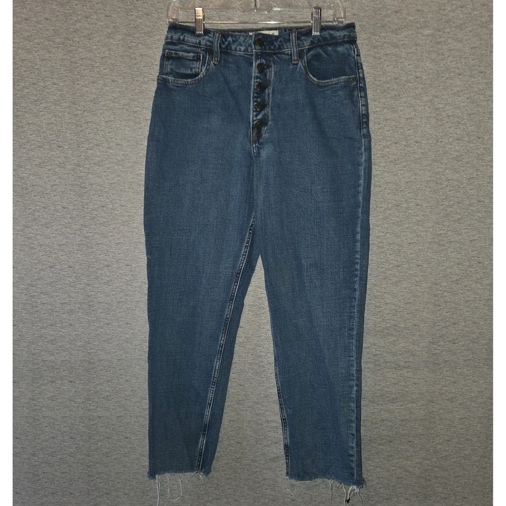 Abercrombie & Fitch Button Fly Women's Jeans 29/8R Blue Denim Raw Hem High Rise